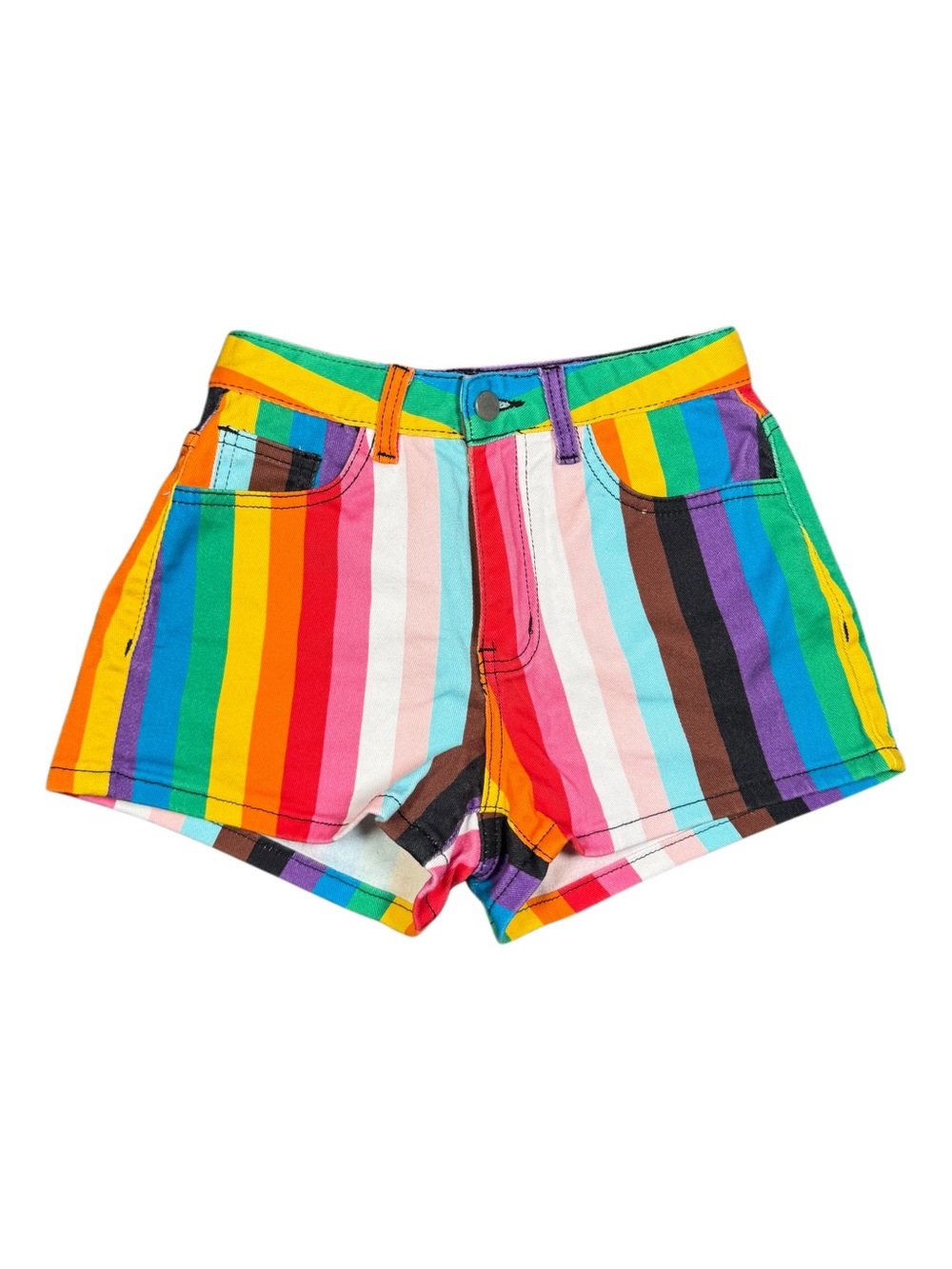 Dolls Kill Rainbow Stripe Jean High Waisted Shorts